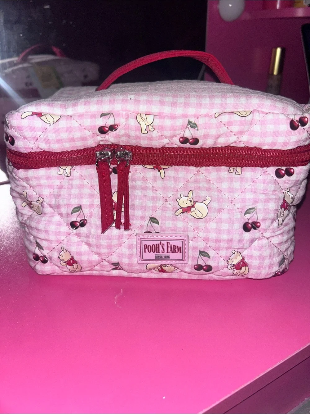Disney Winnie The Pooh pink plaid Makeup bag-Cosmetic bag